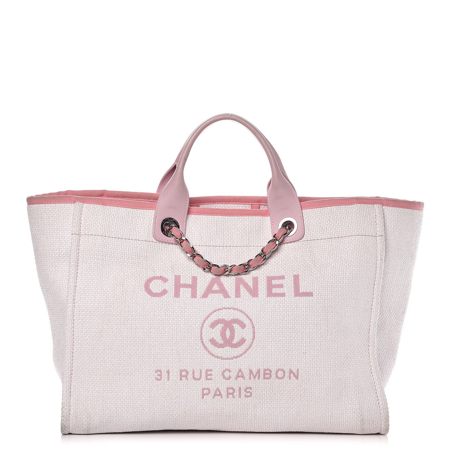 Woven Straw Raffia Large Deauville Tote Pink