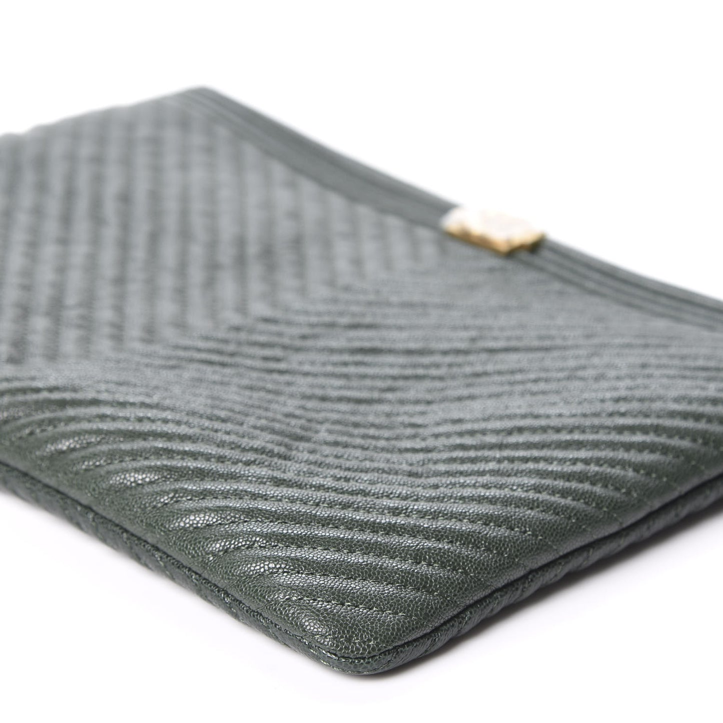 Caviar Chevron Quilted Medium Boy Zip Pouch Dark Green