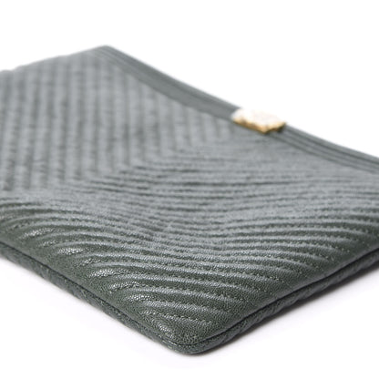 Chanel Caviar Chevron Quilted Medium Boy Zip Pouch Dark Green 6 of 10