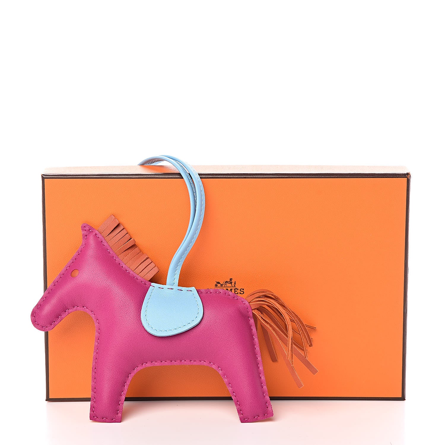 Hermes Milo Lambskin Grigri Rodeo Horse Bag Charm MM Rose Pourpre Cornaline Celeste 5 of 5