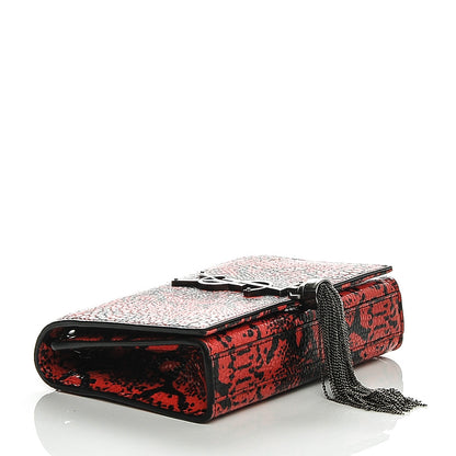 Saint Laurent Python Print Small Monogram Kate Tassel Satchel Black Red 4 of 7