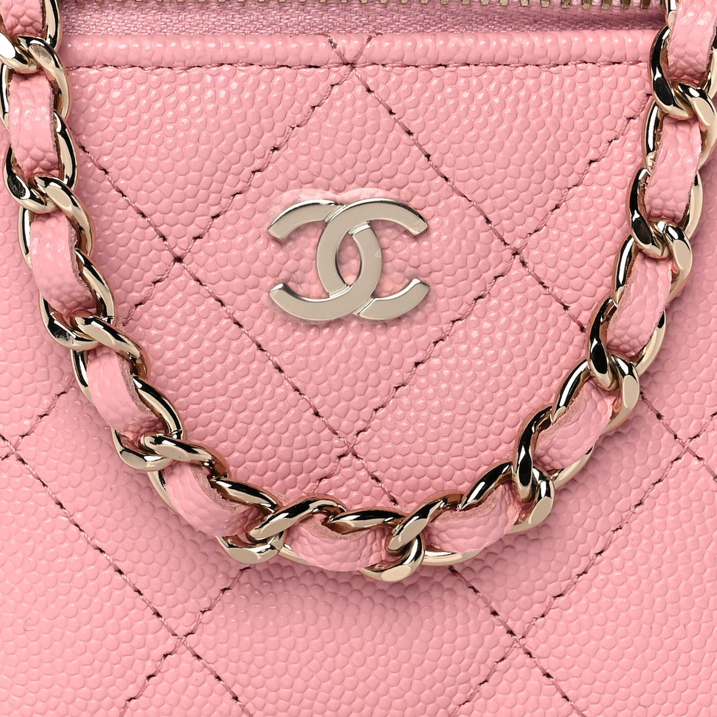 Caviar Quilted Mini Vanity Case With Chain Pink