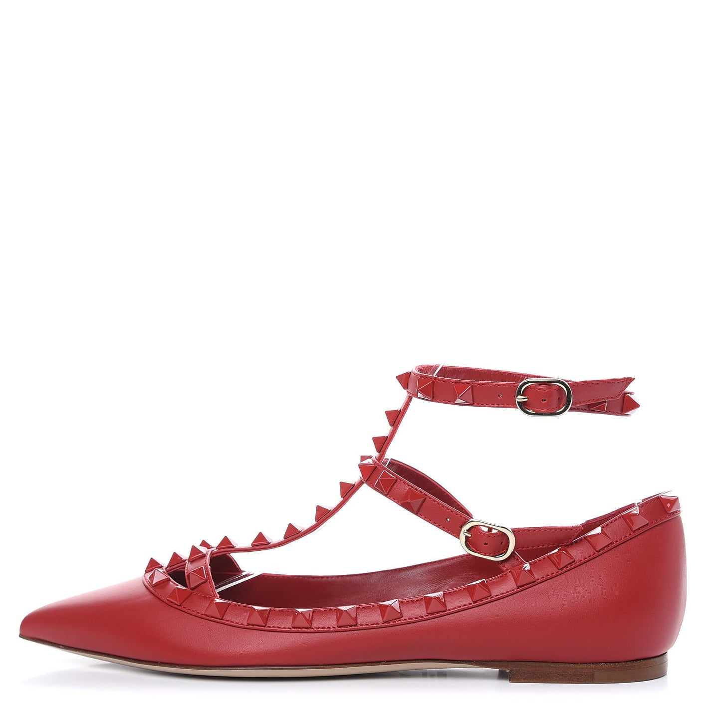 Calfskin Monochrome Rockstud Cage Ballerina Flats 38 Rosso Valentino