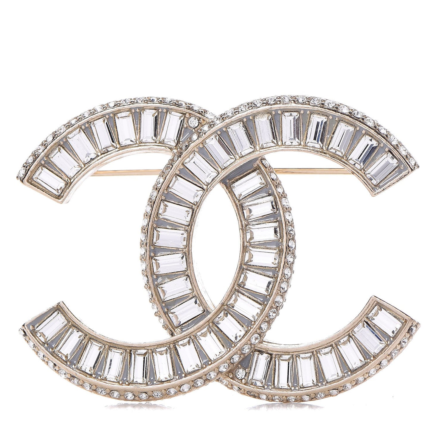 Baguette Crystal CC Brooch Gold