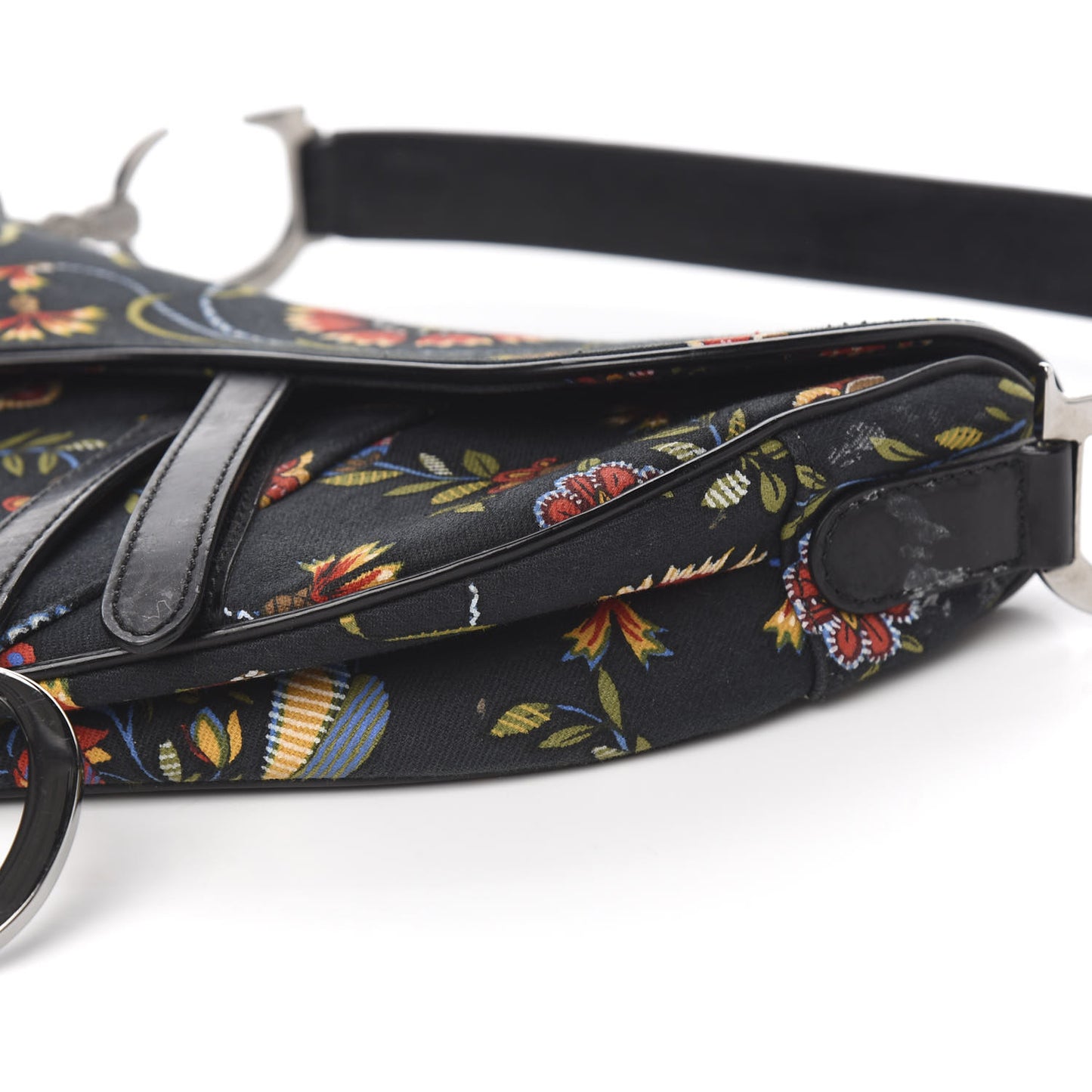 Canvas Floral Saddle Bag Black