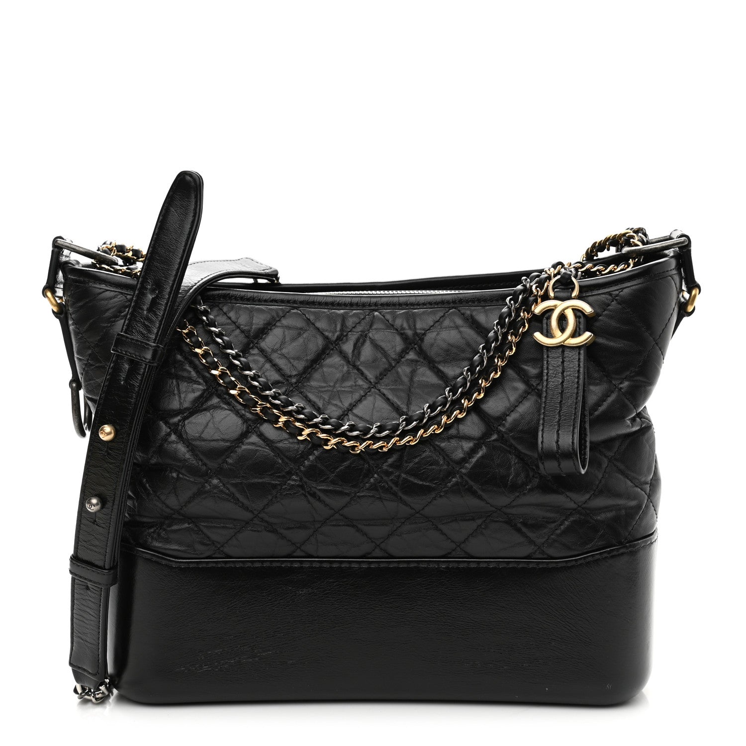 Chanel Aged Calfskin Quilted Medium Gabrielle Hobo Black 1 of 12
