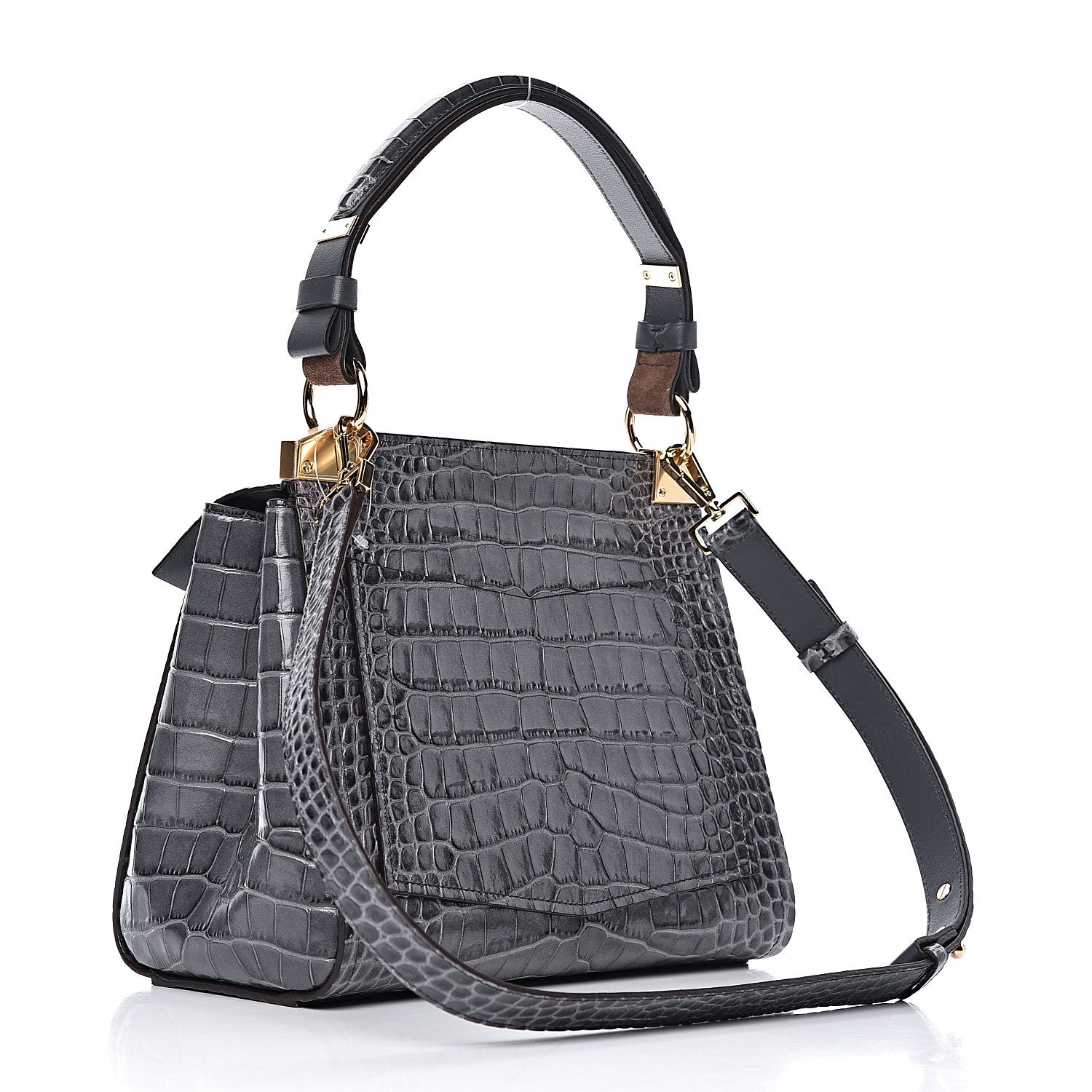 Givenchy Calfskin Crocodile Embossed Small Mystic Shoulder Bag Storm Grey 3 of 9