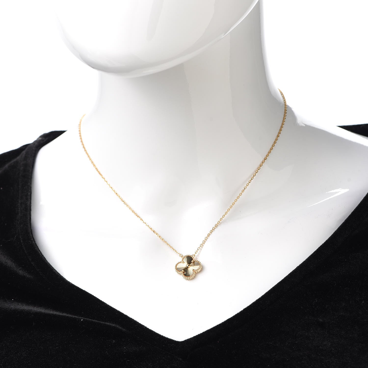 Van Cleef & Arpels 18K Yellow Gold Guilloche Vintage Alhambra Pendant Necklace 2 of 7