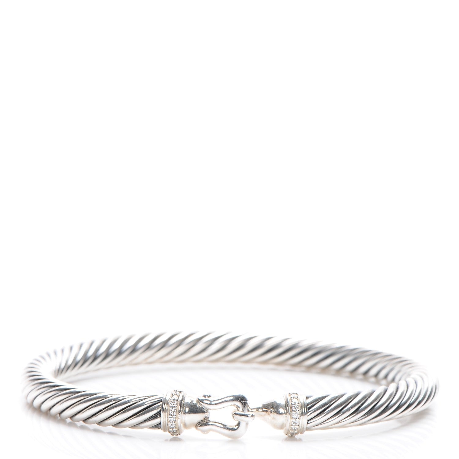 David Yurman Sterling Silver Diamond 5mm Cable Buckle Bracelet 1 of 6