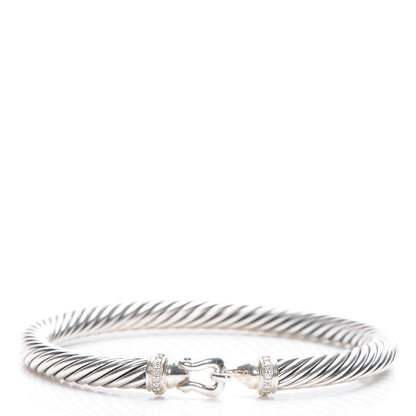 David Yurman Sterling Silver Diamond 5mm Cable Buckle Bracelet 1 of 6
