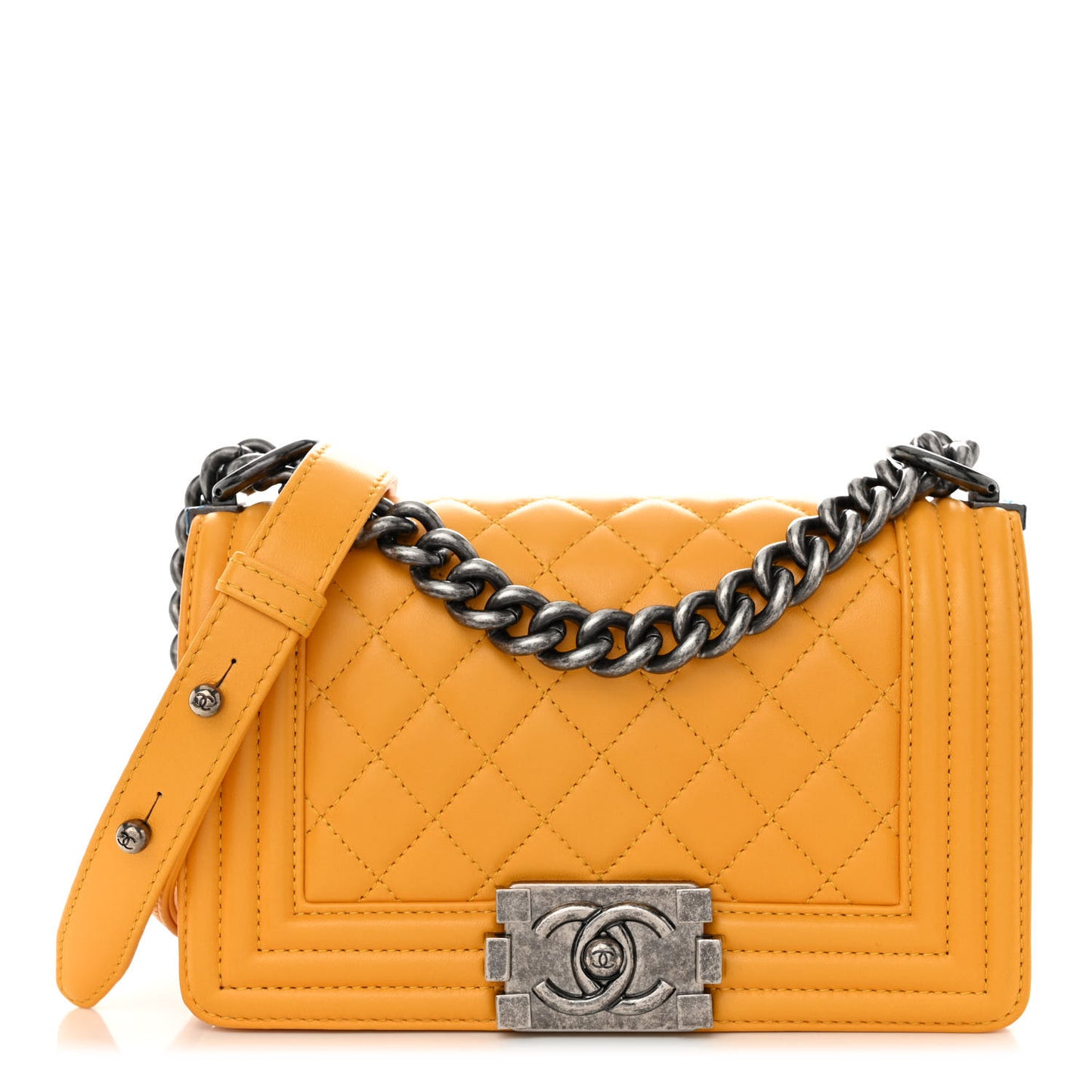Lambskin Quilted Small Boy Flap Yellow