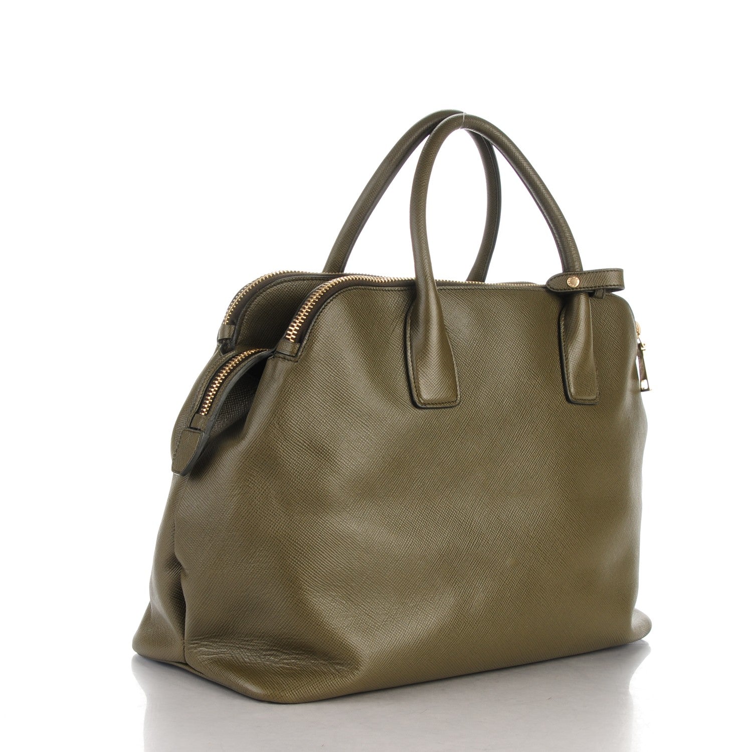 Prada Saffiano Cuir Top Handle Dome Tote Militare 3 of 8