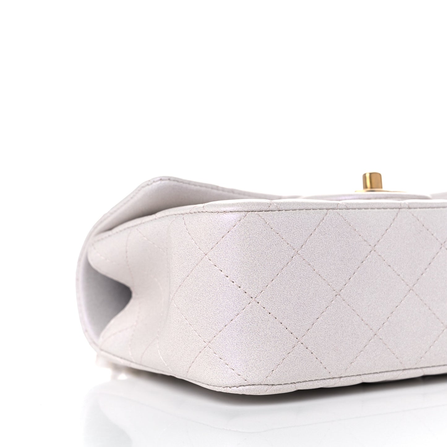 Iridescent Lambskin Quilted Mini Top Handle Rectangular Flap White