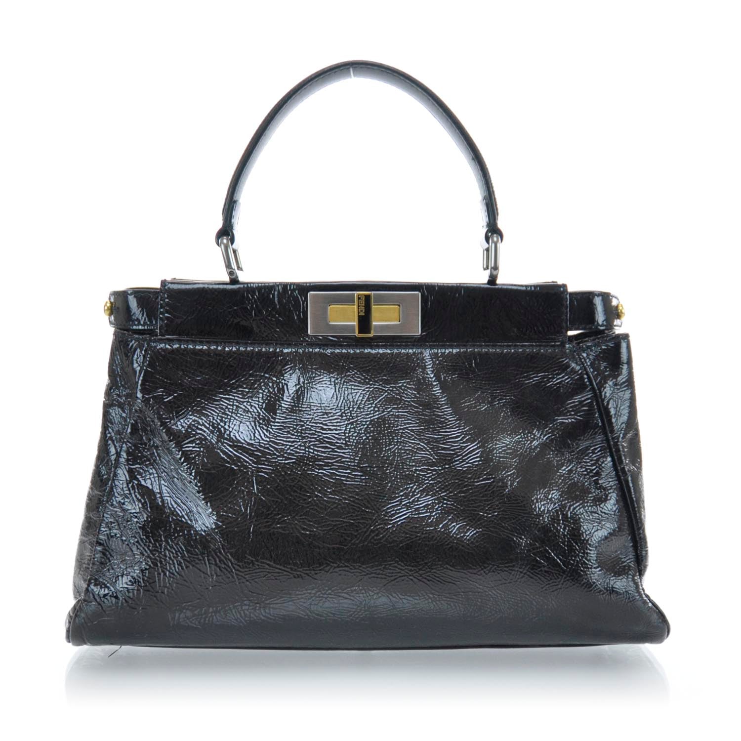 Fendi Patent Medium Peekaboo Iconic Satchel Black 1 of 11