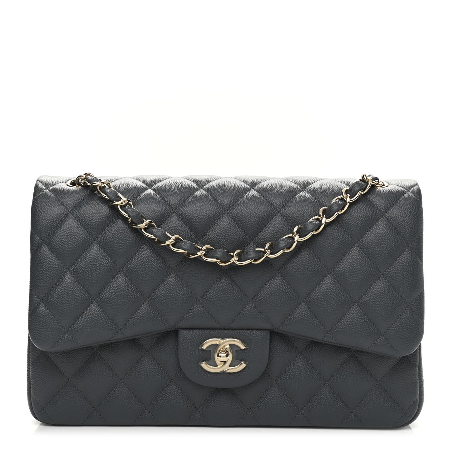 Caviar Quilted Jumbo Double Flap Grey