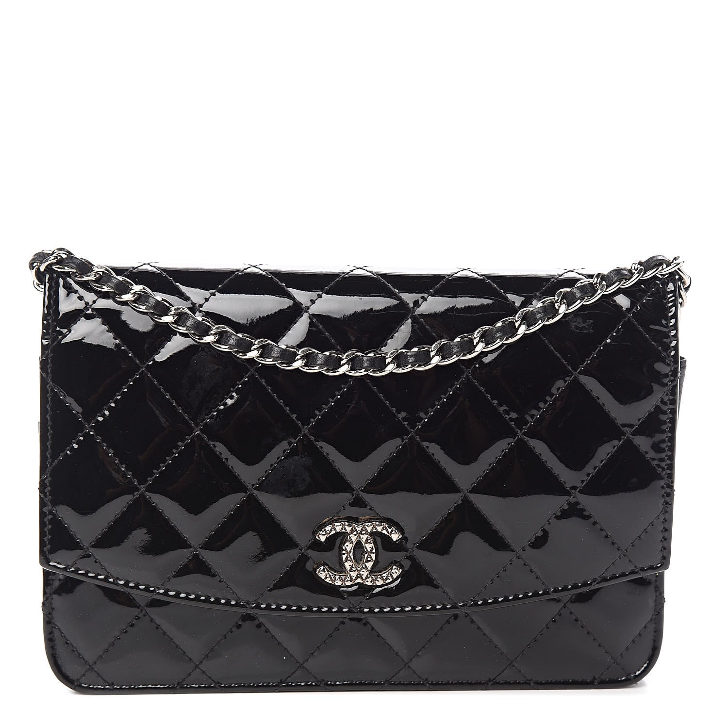 Chanel Patent Quilted Brilliant Wallet On Chain WOC Black 1 of 13