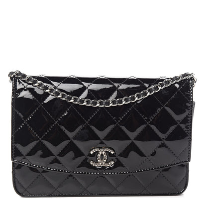 Chanel Patent Quilted Brilliant Wallet On Chain WOC Black 1 of 13