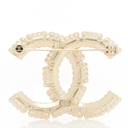Chanel Crystal Baguette Pearl CC Brooch Gold Pearly White 3 of 4