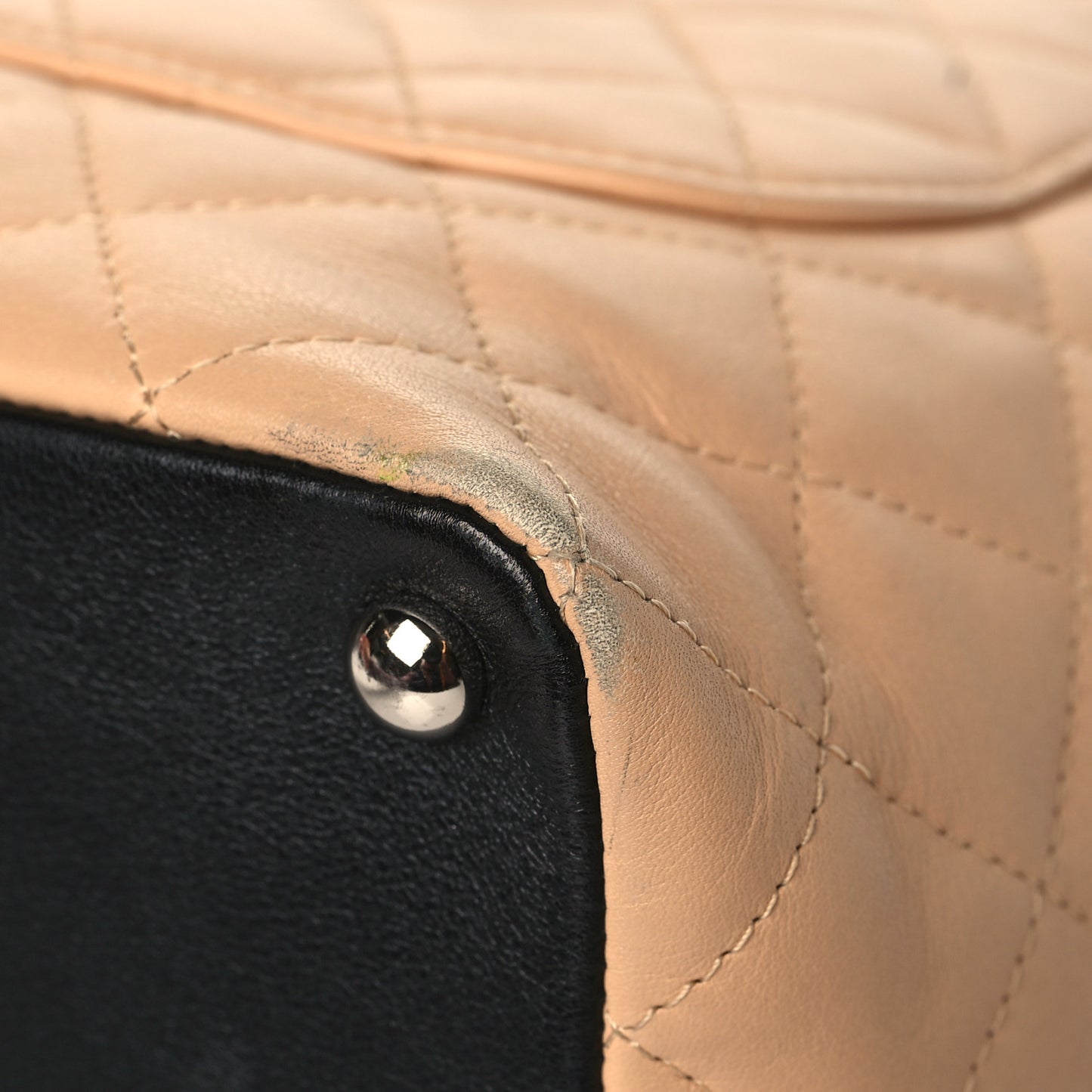 Calfskin Quilted Medium Cambon Tote Beige Black