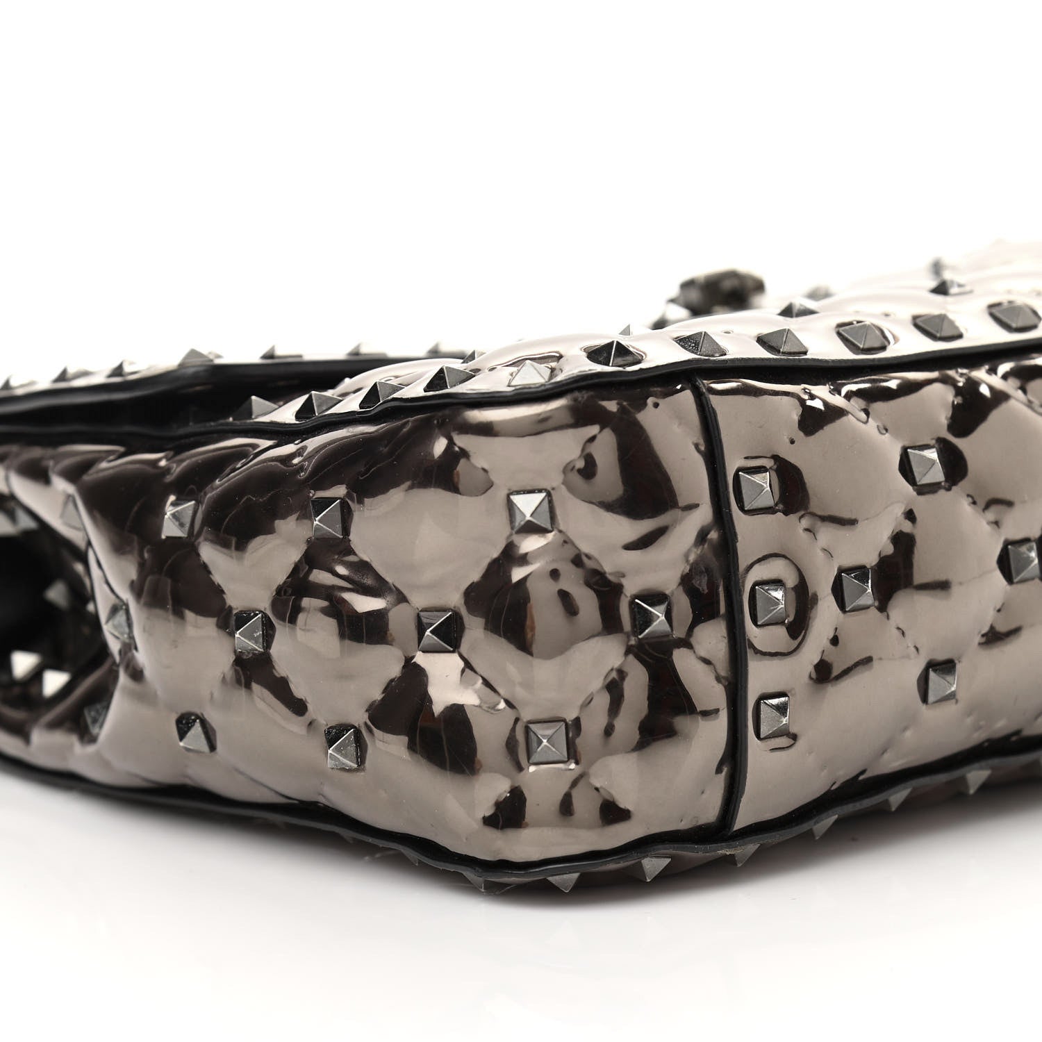 Valentino Garavani Metallic Patent Medium Rockstud Spike Shoulder Bag Rutenio 7 of 10