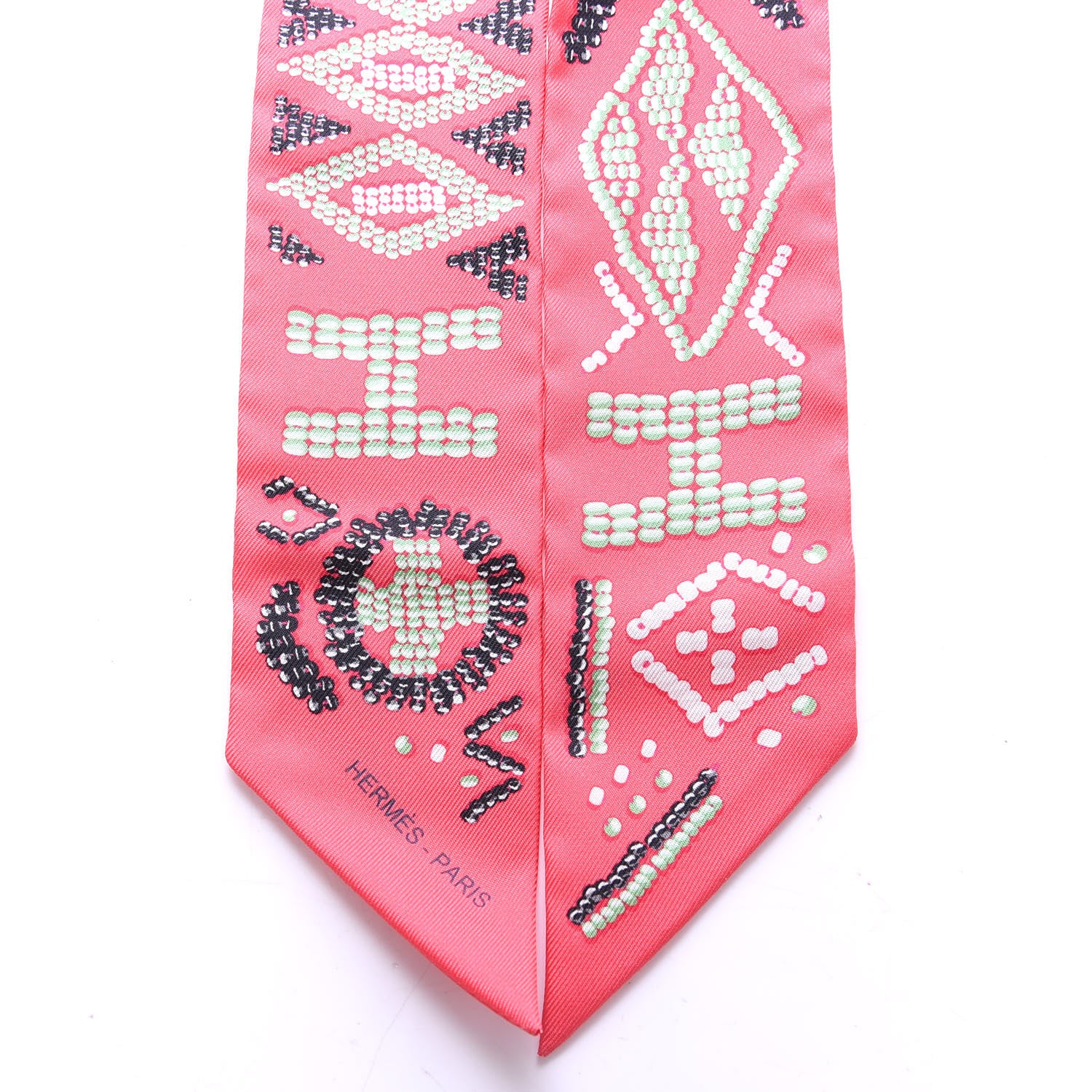 Hermes Silk Kelly En Perles Twilly Rose Vert Black 3 of 3