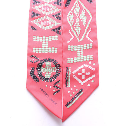 Hermes Silk Kelly En Perles Twilly Rose Vert Black 3 of 3