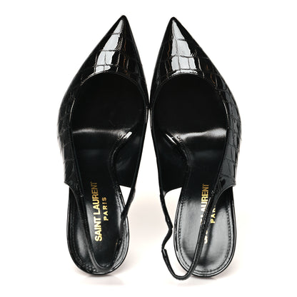 Saint Laurent Patent Crocodile Embossed Opyum 110 Slingback Pumps 37 Black 2 of 10