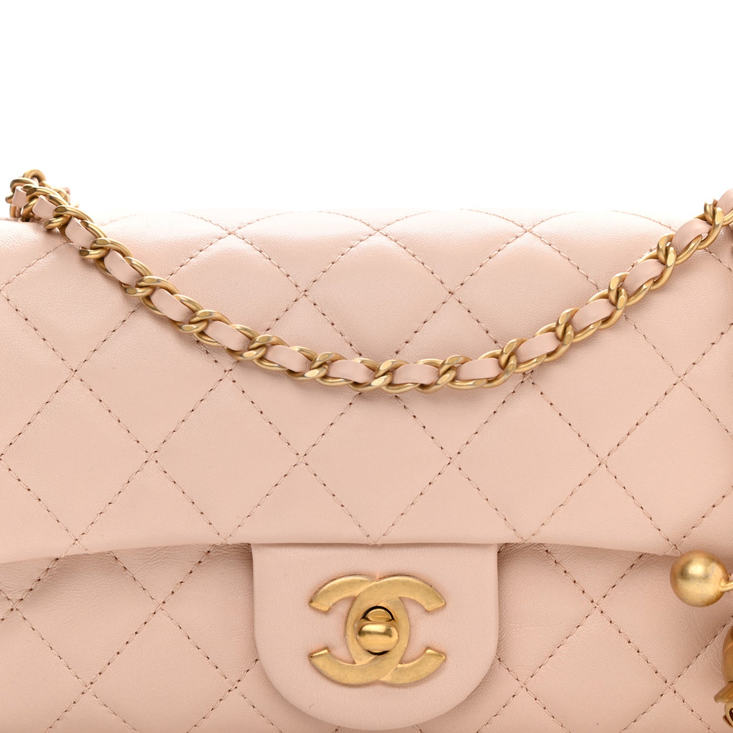 Lambskin Quilted Mini Rectangular Pearl Crush Flap Light Beige