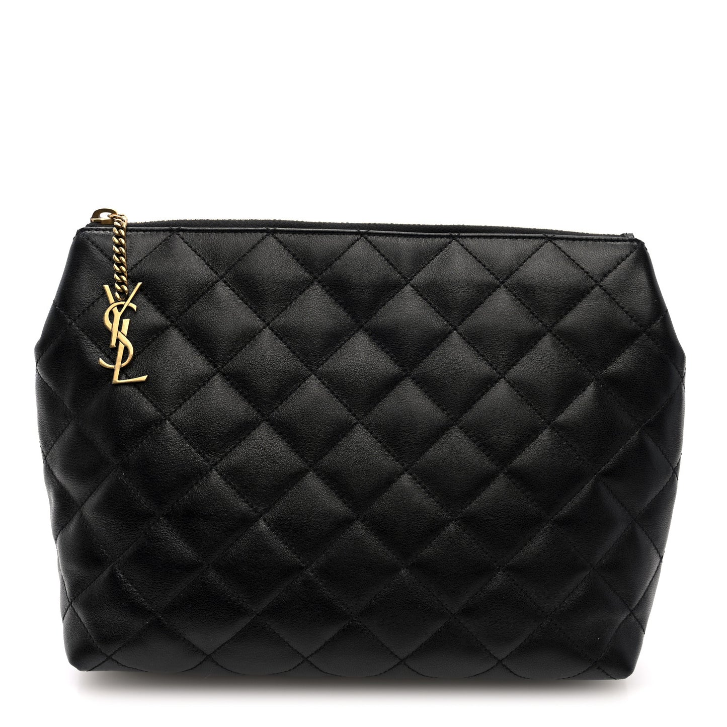 Calfskin Quilted Embroidered Cassandre Large Cosmetic Pouch Black