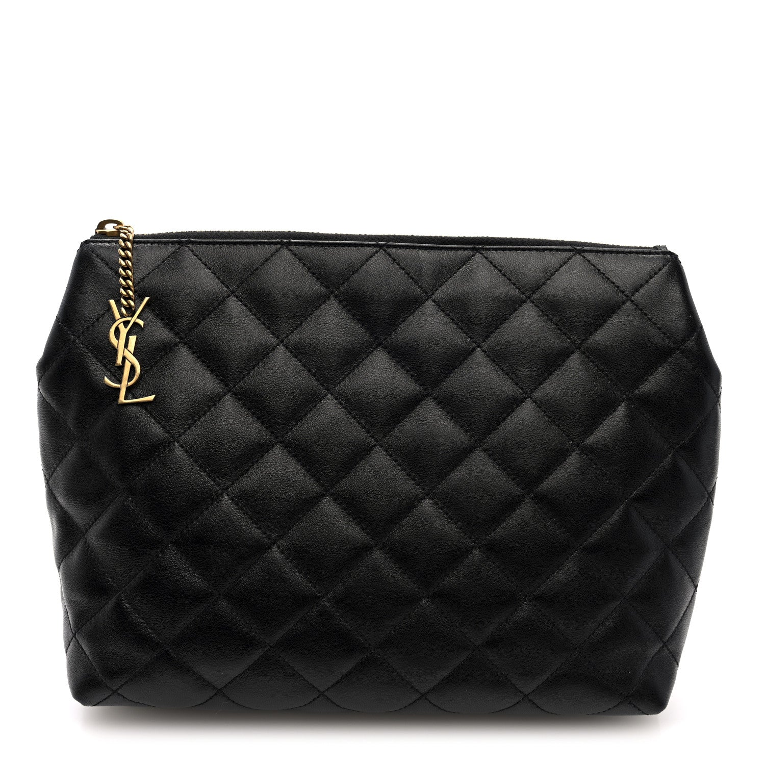 Saint Laurent Calfskin Quilted Embroidered Cassandre Large Cosmetic Pouch Black 1 of 6