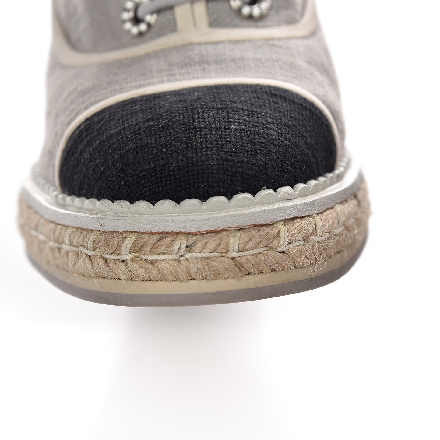 Cotton Lace Up Wedge Espadrilles 38.5 Grey Navy Blue