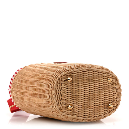 Prada Wicker Canvas Striped Shoulder Bag Naturale Rosso 4 of 12