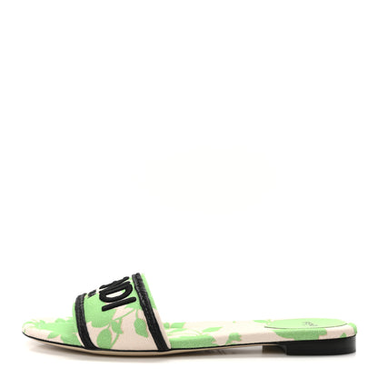 Fendi Canvas Rose Logo Embroidered Flat Slide Sandals 41 Bouquet Black 2 of 18