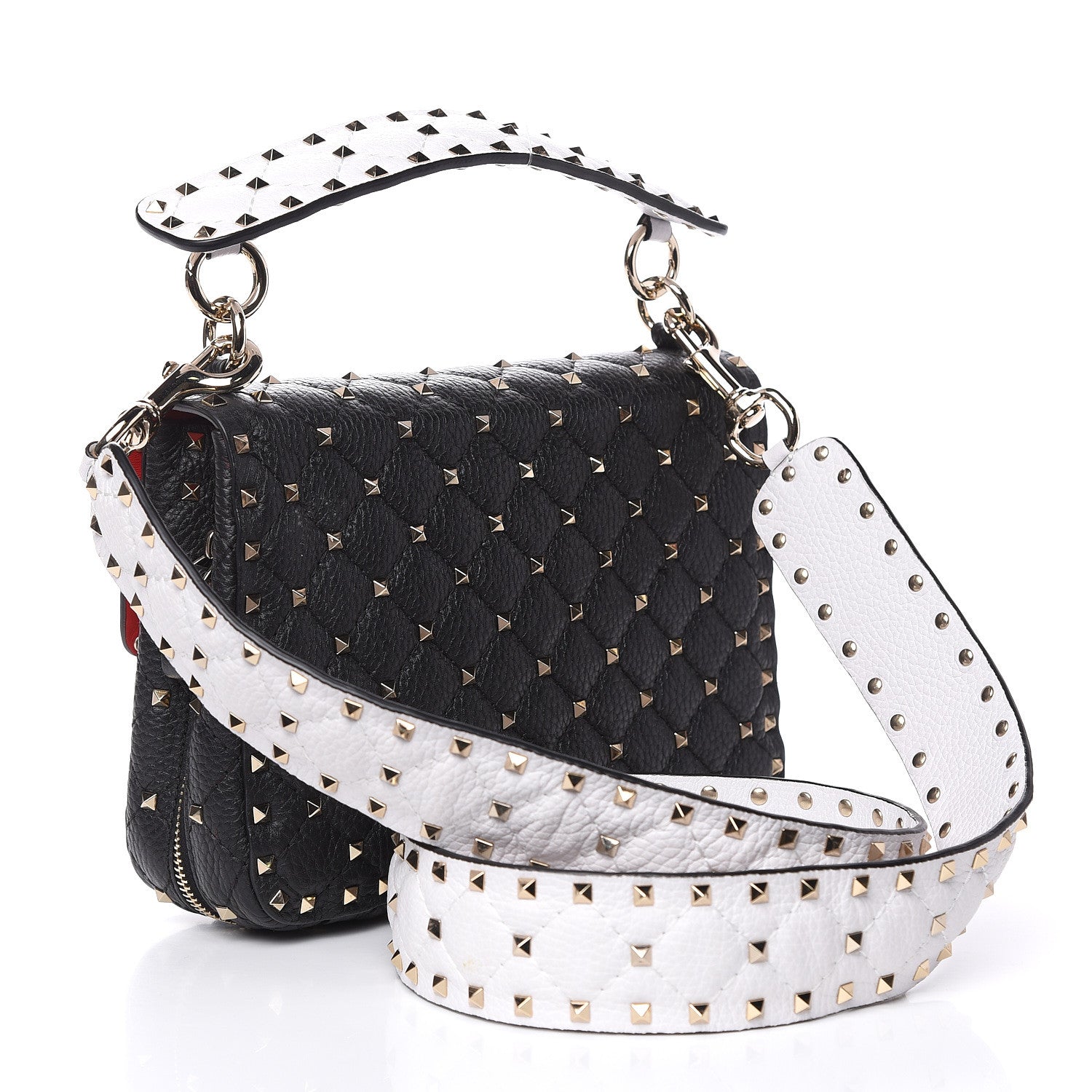 Valentino Garavani Grained Calfskin Medium Rockstud Spike Shoulder Bag Black White 3 of 12