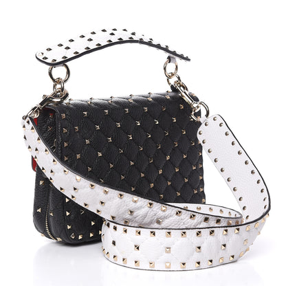 Valentino Garavani Grained Calfskin Medium Rockstud Spike Shoulder Bag Black White 3 of 12