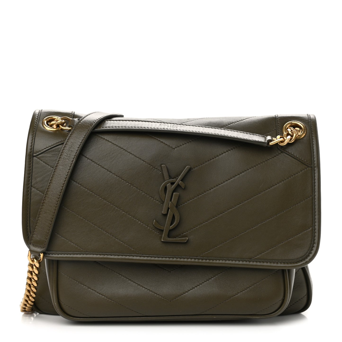 Lambskin Matelasse Monogram Medium Niki Chain Satchel Seaweed