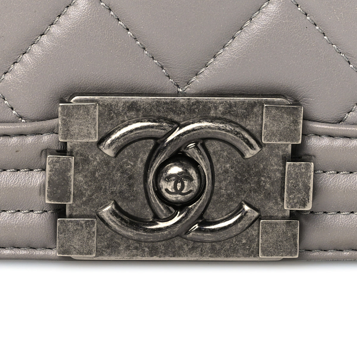 Lambskin Quilted Large Boy Flap Grey