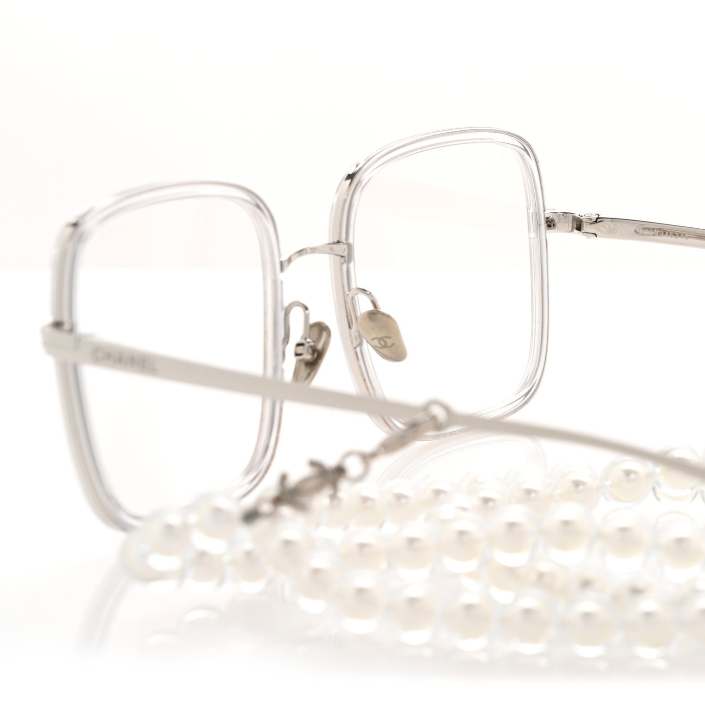 Metal Removable Pearl Chain Square Eyeglasses 2195-S Silver