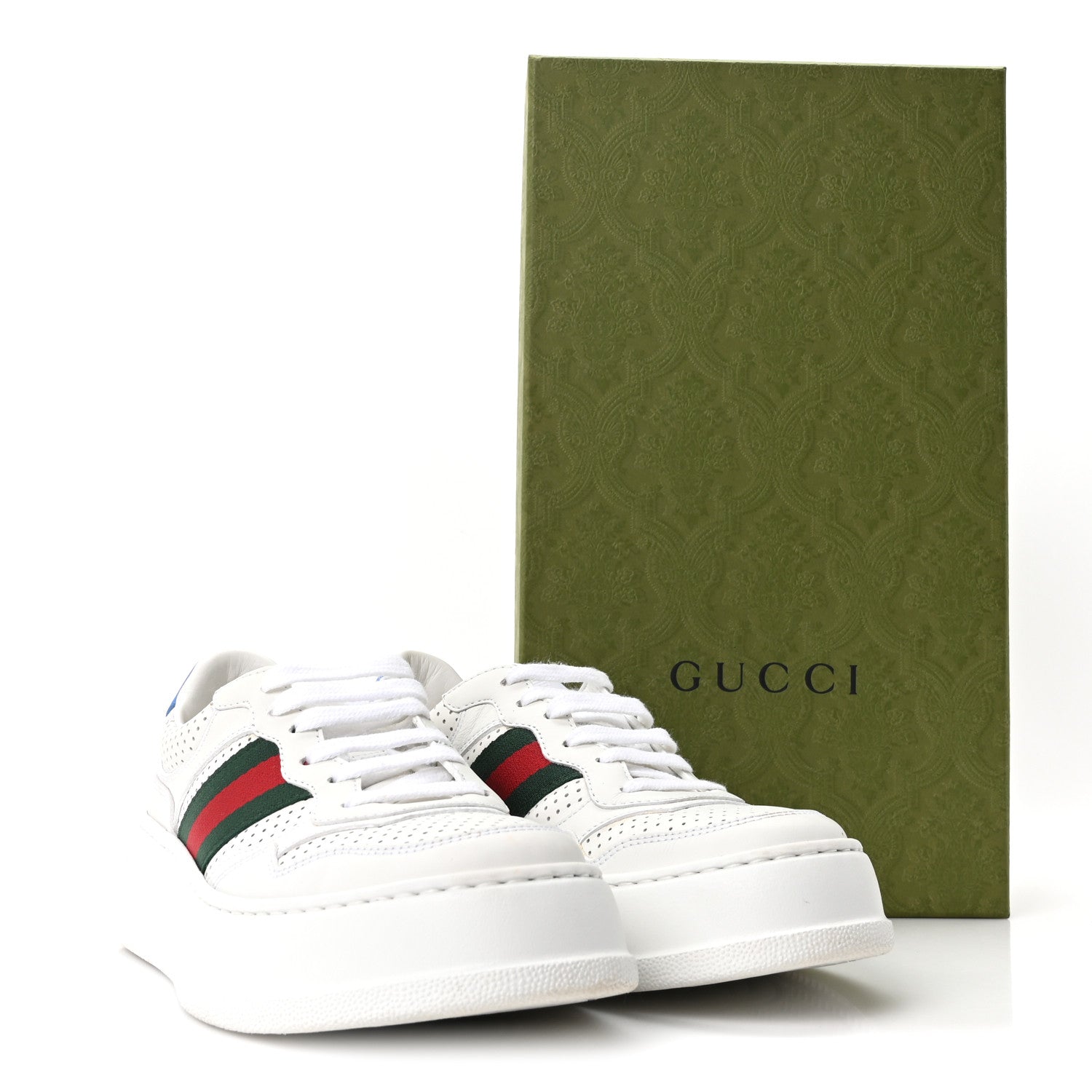 Gucci Calfskin Web Perforated Womens Platform 55mm Sneakers 37.5 White Bright Splash 9 of 9