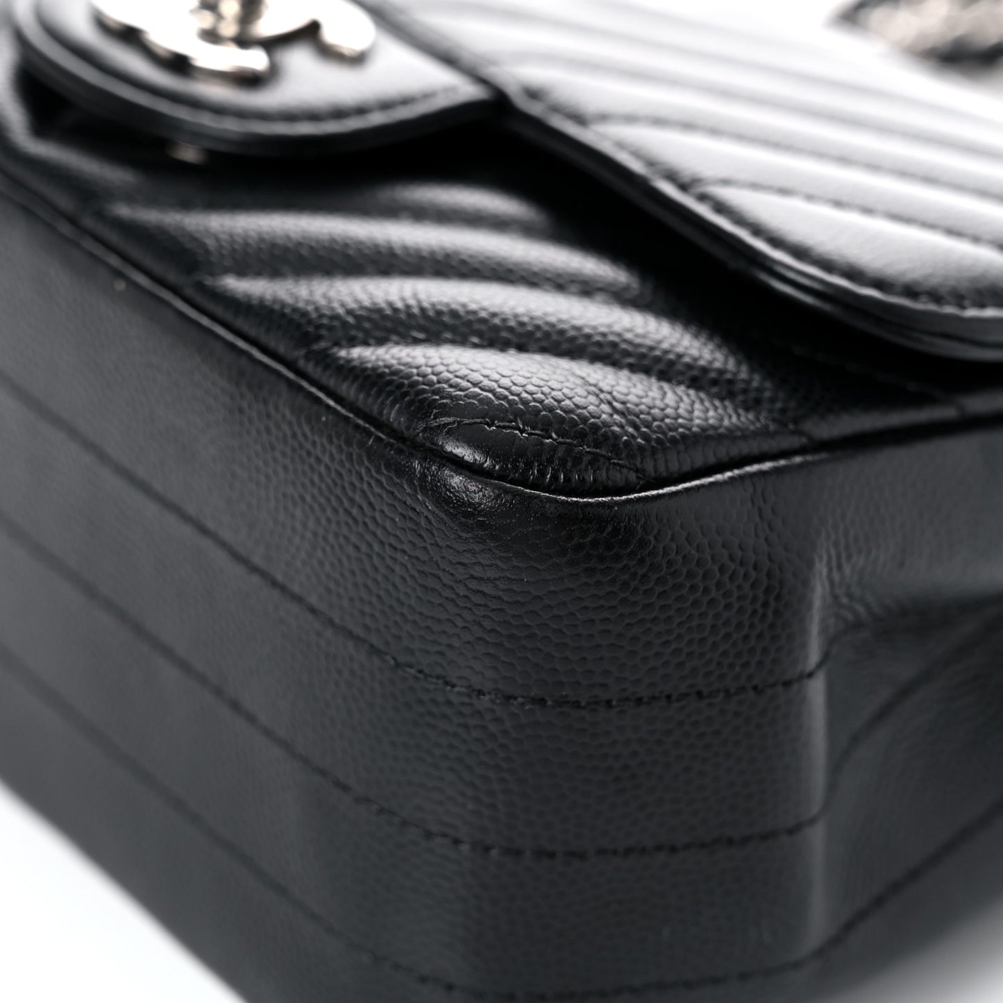 Caviar Chevron Quilted Mini Square Flap Black