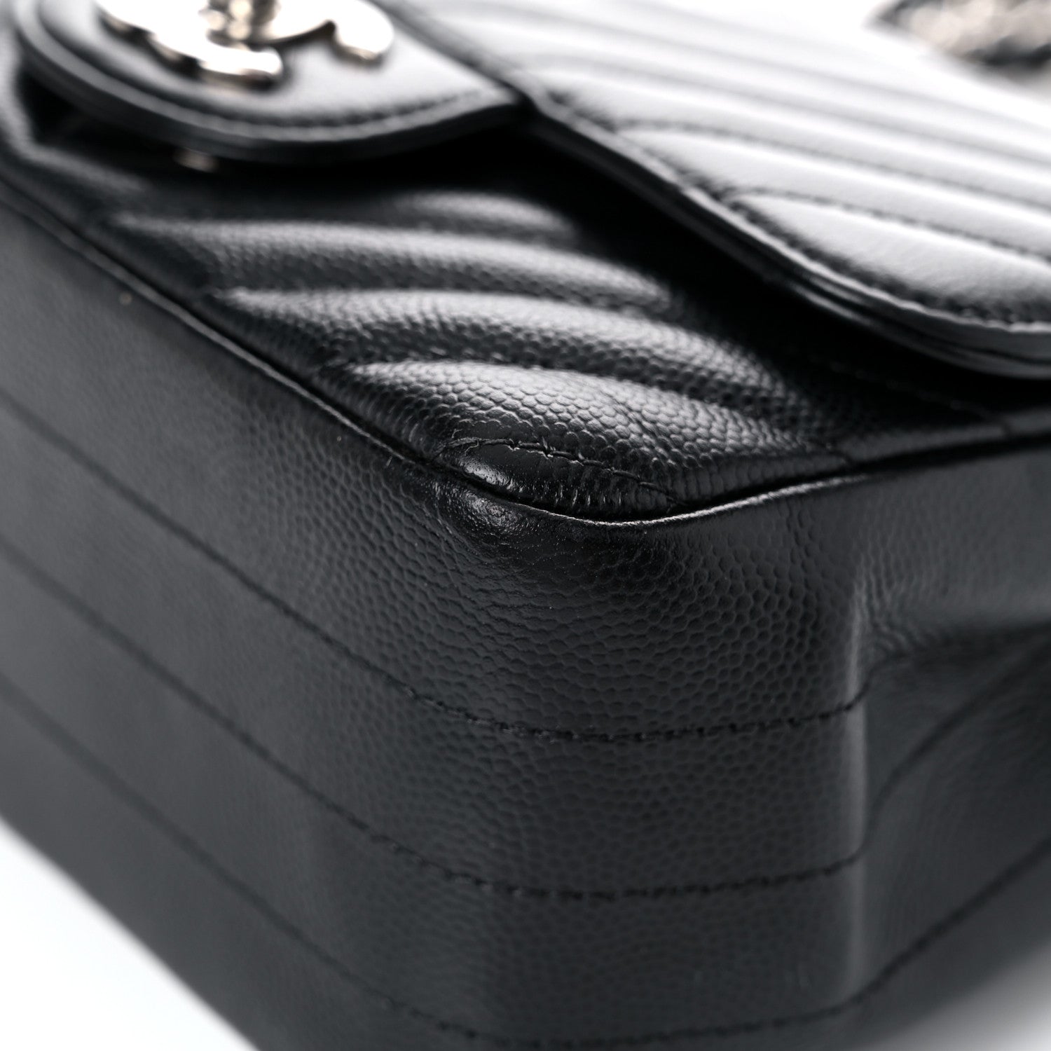 Chanel Caviar Chevron Quilted Mini Square Flap Black 9 of 14
