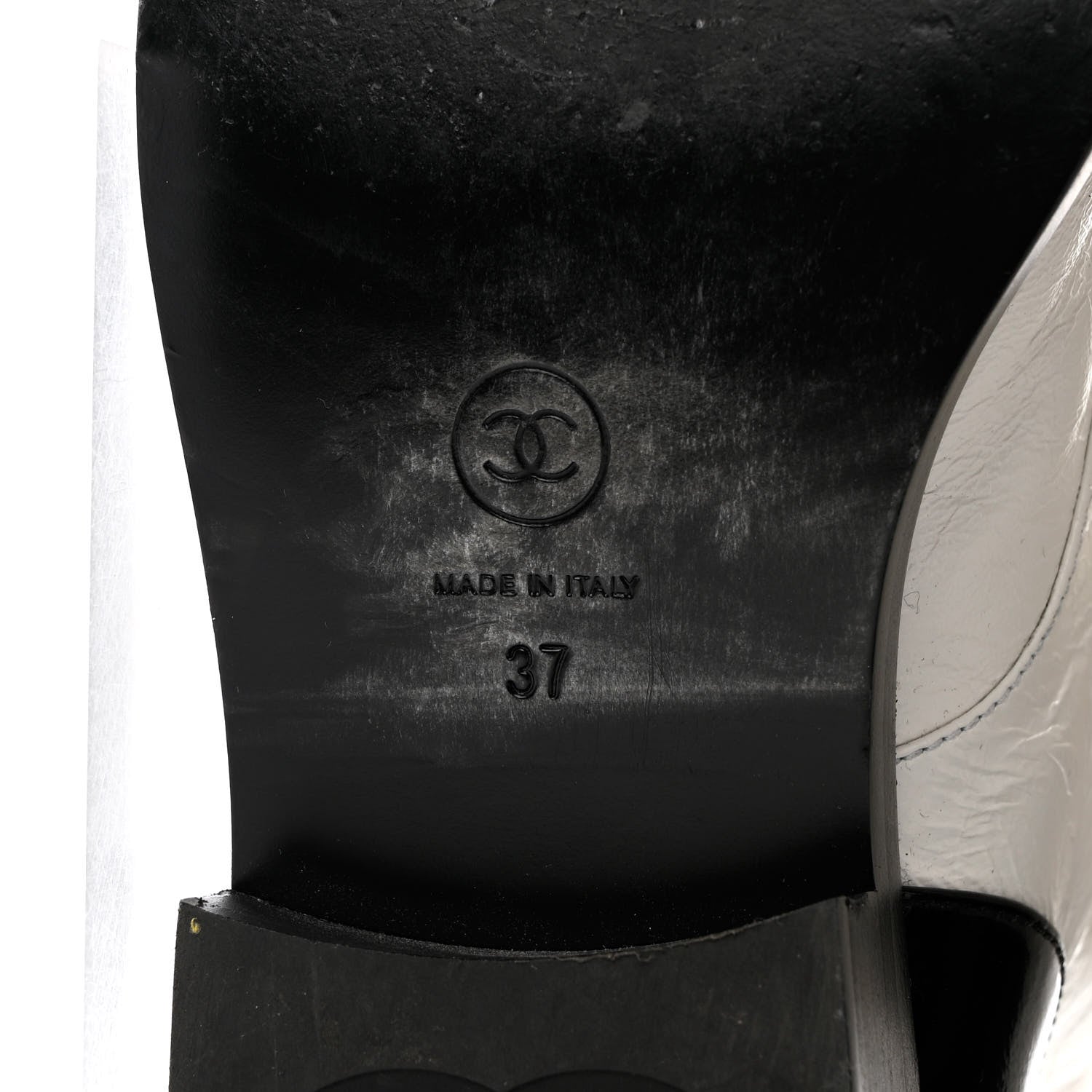 Chanel Distressed Patent Cap Toe Combat Boots 37 White Black 6 of 8