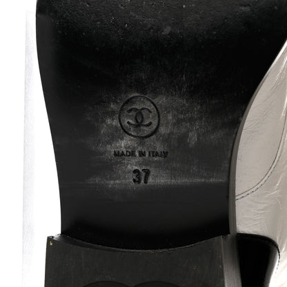 Chanel Distressed Patent Cap Toe Combat Boots 37 White Black 6 of 8