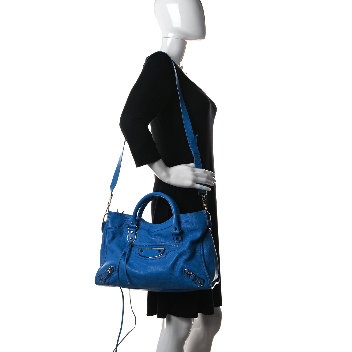 Balenciaga Chevre Silver Metallic Edge Hardware City Bleu Ceylon 2 of 12