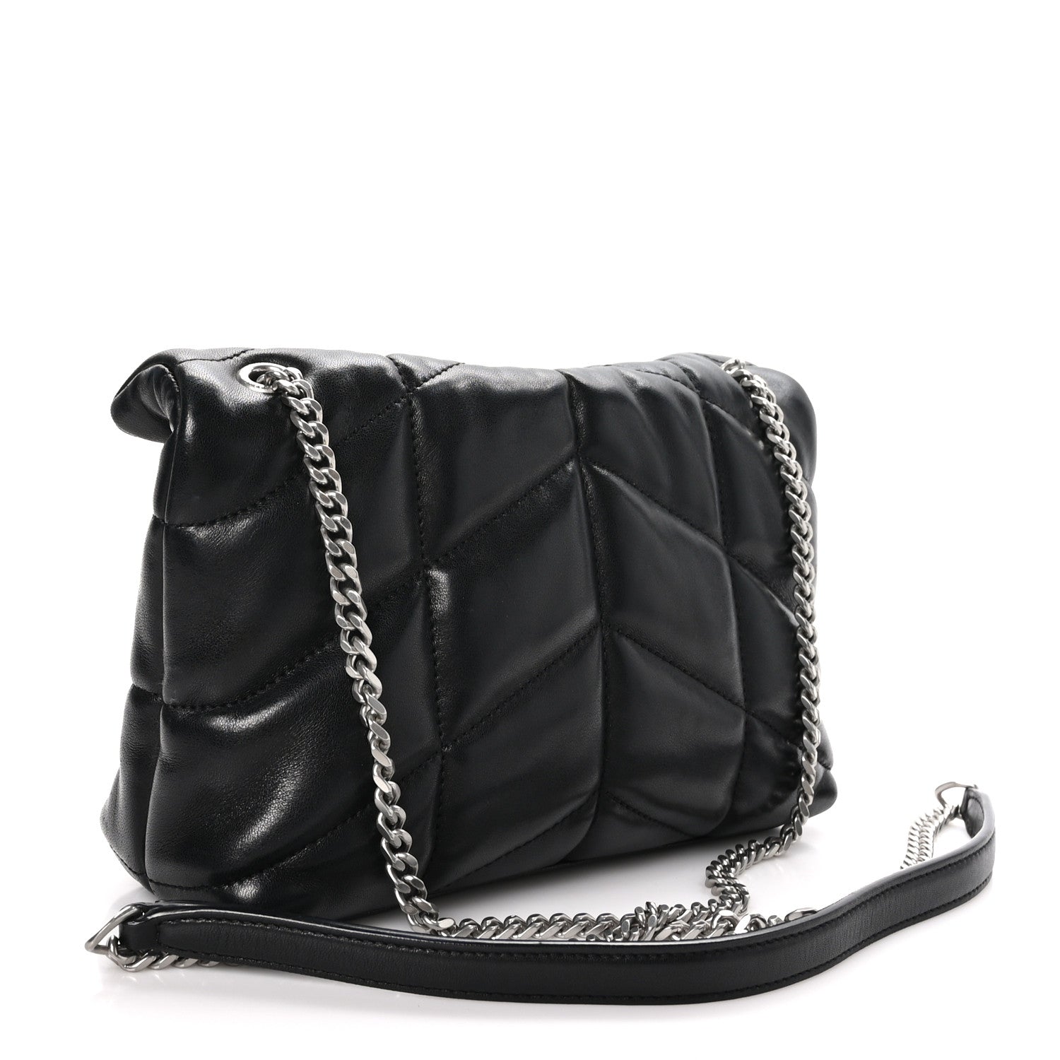 Saint Laurent Lambskin Quilted Toy Loulou Puffer Monogram Chain Satchel Black 3 of 12