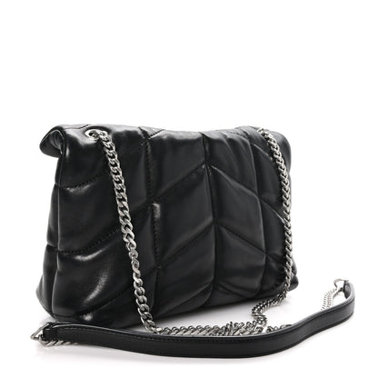 Saint Laurent Lambskin Quilted Toy Loulou Puffer Monogram Chain Satchel Black 3 of 12