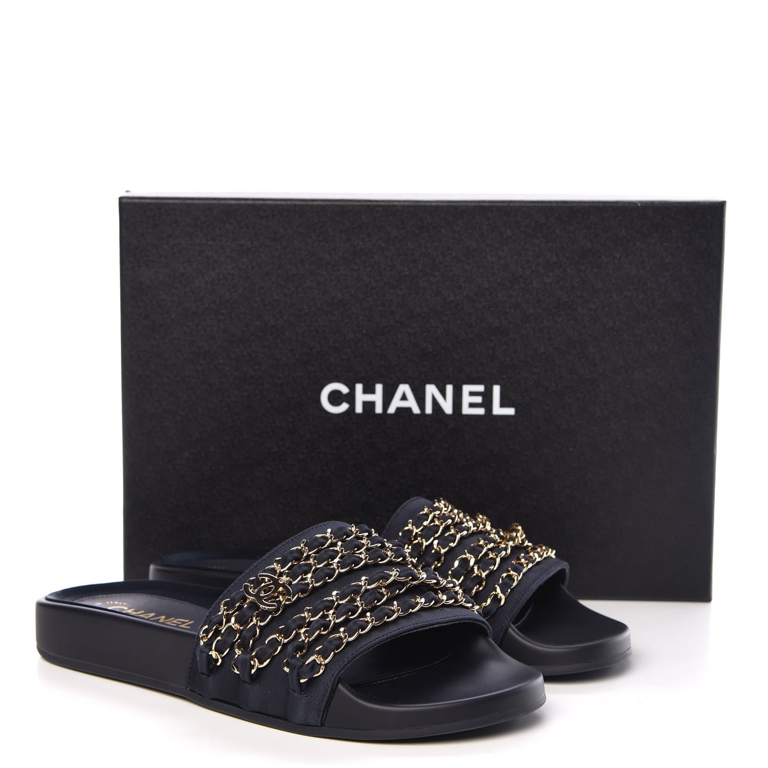Chanel Satin Chain Flat Sandals 38 Marine 10 of 10