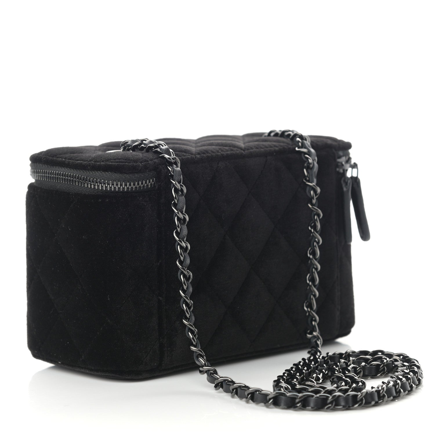 Chanel Velvet Quilted Small Vanity Case With Chain Black 3 of 11