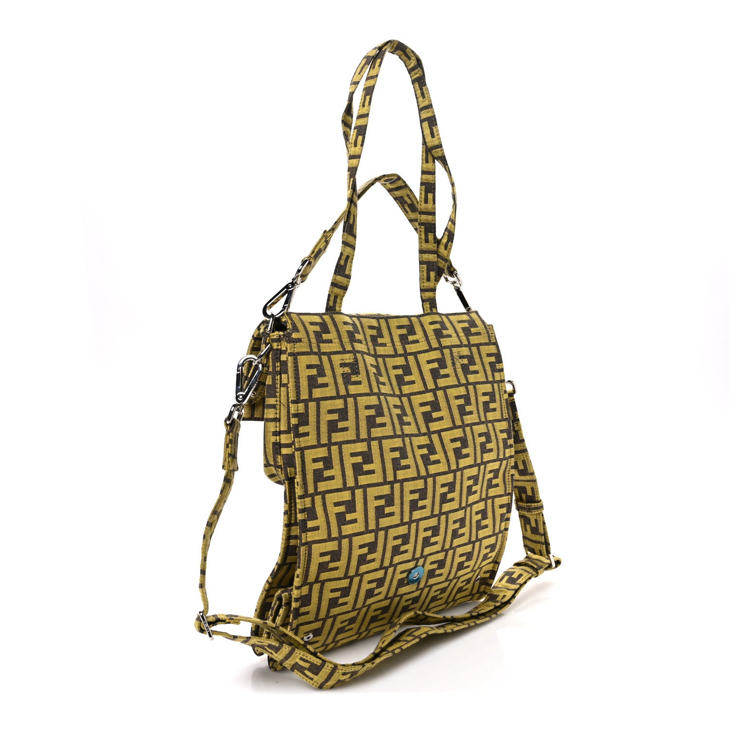 Fendi x FRGMT Woven Fabric Jacquard FF Embroidered Baguette Foldable Tote Tobacco Mimosa 4 of 12