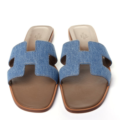 Hermes Denim Canvas Oran Sandals 41 Bleu Clair 5 of 12